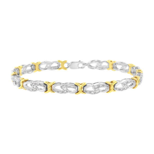 10k Yellow Gold Plated Sterling Silver 1/4 cttw Diamond Infinity and X Link Bracelet (I-J Clarity, I2-I3 Color) - Size 7.25"