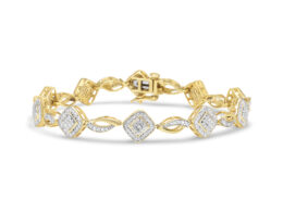 10K Yellow Gold Plated .925 Sterling Silver 1/4 Cttw Diamond Alternating Art Deco Square and Swirl Link 7.25" Bracelet (I-J Color, I2-I3 Clarity)