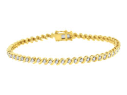 10K Yellow Gold Plated .925 Sterling Silver 1/2 Cttw 2-Prong Set Diamond S Link Tennis Bracelet (I-J Color, I3 Clarity)- 7.25"