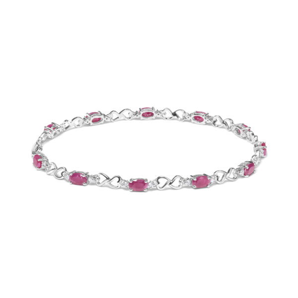 .925 Sterling Silver Pink Oval Shaped Ruby and 1/4 Cttw Diamond 7.25" Link Bracelet (I-J Color, I2-I3 Clarity)
