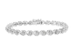 .925 Sterling Silver Round-Cut Diamond Accent Floral Cluster and "X" Link Bracelet (I-J Color, I3 Clarity) - 7.25"