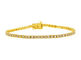 14K Yellow Gold Plated .925 Sterling Silver 4 cttw 4-Prong Set Round-Cut Diamond Classic Tennis Bracelet (K-L Color, I2-I3 Clarity) - Size 7.25"