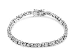 14K White Gold 3.0 Cttw Miracle Set Round-Cut Lab Grown Diamond Illusion 7" Tennis Bracelet (F-G Color, VS2-SI1 Clarity)