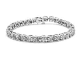 .925 Sterling Silver 3.00 Cttw Round Diamond Floral Cluster Link Bracelet (I-J Color, I3 Clarity) - 7.25"