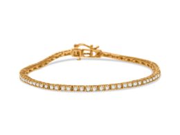10K Yellow Gold Plated .925 Sterling Silver 2.0 Cttw Champagne Diamond Tennis 7" Bracelet (Champagne Color, I3 Clarity)