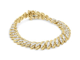 10K Yellow Gold 5.0 Cttw Diamond Double Row S-Link Cuban Bracelet (J-K Color, I2-I3 Clarity) - 7.25" Inches
