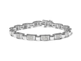 14K White Gold 2.00 Cttw Princess Diamond Invisible Set Link Bracelet (H-I Color, SI2-I1 Clarity) - 7"