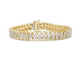 10K Yellow Gold 4.0 Cttw Diamond Triple Row Infinity 7" "S" Link Tennis Bracelet (J-K Color, I2-I3 Clarity)