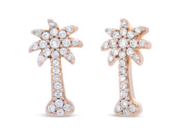 10K Rose Gold 1/4 Cttw Diamond Palm Tree Push Back Stud Earrings (H-I Color, I1-I2 Clarity)