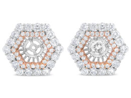 14K Rose and White Gold 1 7/8 Cttw Round Diamond Double Halo Earring Jacket for 6mm Round Studs (G-H Color, VS2-SI1 Clarity)