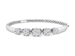 14K White Gold 2 1/2 Cttw Diamond Graduating Floral Cluster Bangle Bracelet (H-I Color, SI1-SI2 Clarity) - Fits Wrists up to 7.25"