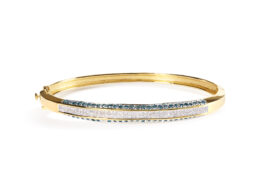 14K Yellow Gold 2.0 Cttw Treated Blue and White Diamond Bangle Bracelet (H-I Color, SI2-I1 Clarity) - Size 7