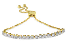10K Yellow Gold over .925 Sterling Silver Miracle-Set Diamond Accented 6”-9” Adjustable Beaded Tennis Bolo Bracelet (H-I Color, I2-I3 Clarity)