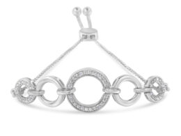 .925 Sterling Silver Diamond Accented Graduated Infinity Open Circle 6”-9” Adjustable Bolo Bracelet (H-I Color, I2-I3 Clarity)