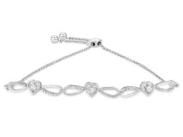 .925 Sterling Silver Diamond Accent Heart and Infinity 4”-10” Adjustable Bolo Bracelet (I-J Color, I3 Clarity)