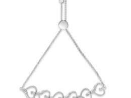 .925 Sterling Silver Diamond Accented Open Hearts 6”-9” Adjustable Chain Bolo Bracelet (H-I Color, I2-I3 Clarity)