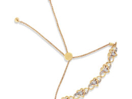 14K Yellow Gold Plated .925 Sterling Silver 1/10 Cttw Diamond Infinity Heart Shaped 4”-10” Adjustable Bolo Bracelet (H-I Color, I2-I3 Clarity)