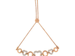 10K Rose Gold over .925 Sterling Silver 1/10 Cttw Round-Cut Diamond Heart Link Adjustable Bolo Bracelet (H-I Color, I2-I3 Clarity) - 6"-9" Adjustable