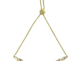 10K Yellow Gold over .925 Sterling Silver 1/10 Cttw Diamond Heart and X-Link 6”-9” Adjustable Bolo Bracelet (H-I Color, I2-I3 Clarity)