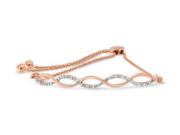14K Rose Gold Plated .925 Sterling Silver Diamond Infinity Twist 4”-10” Adjustable Bolo Bracelet (I-J Color, I2-I3 Clarity)