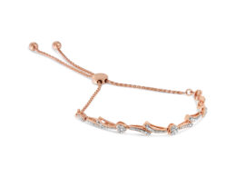 14K Rose Gold Plated .925 Sterling Silver Diamond Accent Heart and Wave Link Bolo Bracelet (I-J Color, I2-I3 Clarity) - 6" to 9" Adjustable