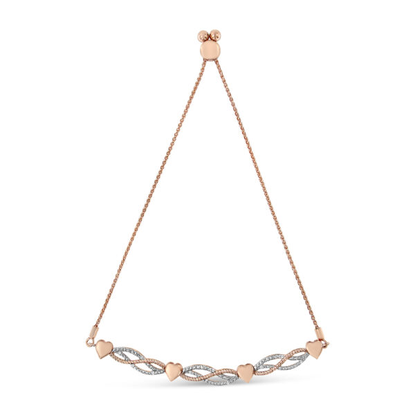 14K Rose Gold Plated .925 Sterling Silver Cttw Diamond Accent Layered Infinity Link and Heart Adjustable 4”-10” Adjustable Bolo Bracelet (I-J Color, I3 Clarity)
