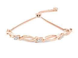 14K Rose Gold Plated .925 Sterling Silver Diamond Accent Alternating Swirl link Bolo Bracelet (I-J Color, I2-I3 Clarity) - 6" to 9" Adjustable