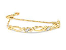 14K Yellow Gold Plated .925 Sterling Silver Diamond Accent Alternating Swirl link Bolo Bracelet (I-J Color, I2-I3 Clarity) - 6" to 9" Adjustable