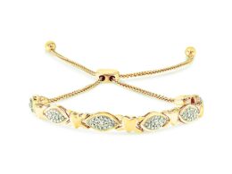 14K Yellow Gold Plated .925 Sterling Silver Diamond Accent Alternating Marquise Shape and Heart Links Bolo Bracelet (I-J Color, I3 Clarity) - Adjustable 6" to 9"
