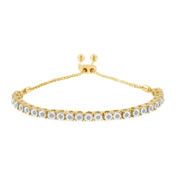 10K Yellow Gold over .925 Sterling Silver 1/4 Cttw Miracle-Set Diamond 4”-10” Adjustable Bolo Tennis Bracelet (I-J Color, I3 Clarity)