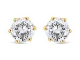 14K Yellow Gold Diamond Solitaire 6 Prong Stud Earrings (3/4 cttw, I-J Color, I2-I3 Clarity)