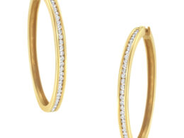 14K Yellow Gold 1.0 Cttw Round Brilliant Cut Diamond Channel Set Circle Hoop Earrings (I-J Color, I1-I2 Clarity)