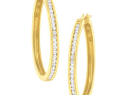 14K Yellow Gold 1/2 cttw Channel Set Diamond Classic Hoop Earrings (I-J Color, SI2-I1 Clarity)