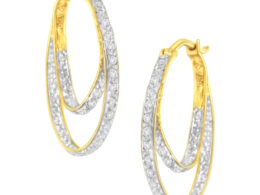 10K Yellow Gold 1/4 cttw Diamond Double Hoop Earrings (I-J Clarity, I2-I3 Color)