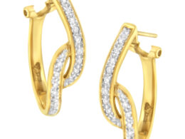 10K Yellow Gold 1/4 cttw S-Curve Diamond Huggy Hoop Earrings (I-J Clarity, I2-I3 Color)