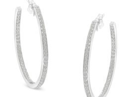 14K White Gold Round Diamond Hoop Earrings (1 cttw, H-I Color, I1-I2 Clarity)