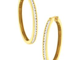 10K Yellow Gold 1/2 cttw Channel Set Diamond Hoop Earrings (I-J Clarity, I1-I2 Color)
