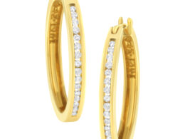 10K Yellow Gold 1/4 cttw Channel Set Diamond Hoop Earrings (I-J Clarity, I2-I3 Color)