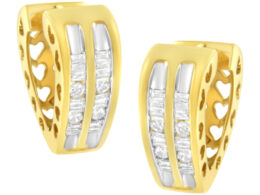 10K Yellow Gold 1/2 cttw Diamond Huggy Heart Hoop Earrings (I-J Clarity, I2-I3 Color)