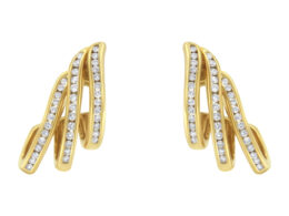 10K Yellow Gold 1.0 Cttw Round Brilliant Cut Diamond Spiral Multi Row Channel Set Open Hoop Pushback Stud Earrings (H-I Color, I1-I2 Clarity)