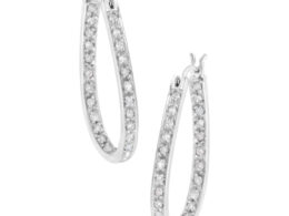 10K White Gold 1/2 Cttw Prong-Set Round-Cut Diamond Inside Out Hoop Earrings (I-J Color, I2-I3 Clarity)