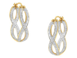 10K Yellow and White Gold 1/4 cttw Diamond Double Infinity Hoop Earrings (I-J Clarity, I1-I2 Color)