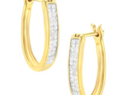 10K Yellow Gold 1/2 Cttw Invisible Set Princess-cut Diamond Hoop Earrings (H-I Color, SI2-I1 Clarity)