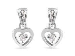 14K White Gold 1/6 Cttw Diamond Dangle Heart Stud Earrings (H-I, SI2-I1)