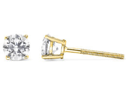 14K Yellow Gold Plated .925 Sterling Silver 1/2 Cttw Round Brilliant-Cut Diamond Classic 4-Prong Stud Earrings (I-J Color, I2-I3 Clarity)