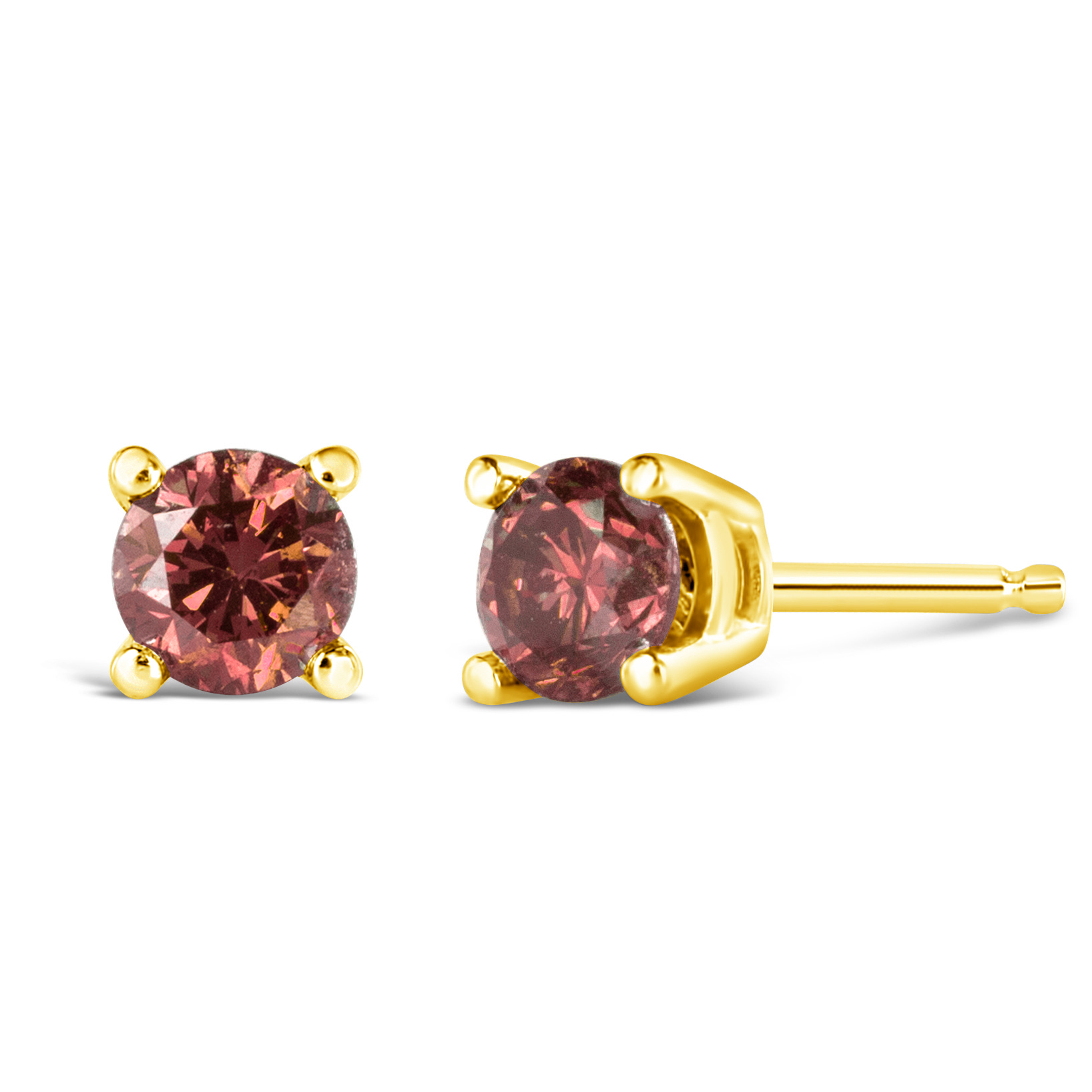 14K Yellow Gold 1/2 Cttw 4-Prong Set Round Brilliant-Cut Pink Diamond Solitaire Stud Earrings (Treated Pink Color, VS2-SI1 Clarity)