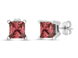 14K White Gold 1/2 Cttw 4 Prong Set Lab Grown Pink Princess Diamond Solitaire Stud Earrings (Pink Color, VS2-SI1 Clarity)
