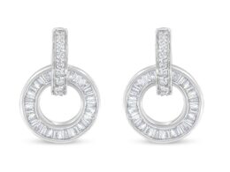 14k White Gold Round and Baguette Cut Diamond Earrings (1 cttw, G-H Color, SI1-SI2 Clarity)