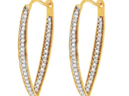 14K Yellow Gold 1/2 Cttw Diamond Inside Out Hoop Earrings for Women (I-J Color, I2-I3 Clarity)