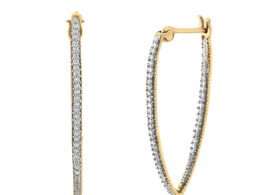 10K Yellow Gold 1/2 Cttw Prong Set Round-Cut Diamond Modern Hoop Earrings (I-J Color, SI1-SI2 Clarity)